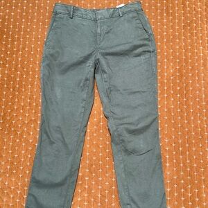 Army green J Crew Sloan pants.